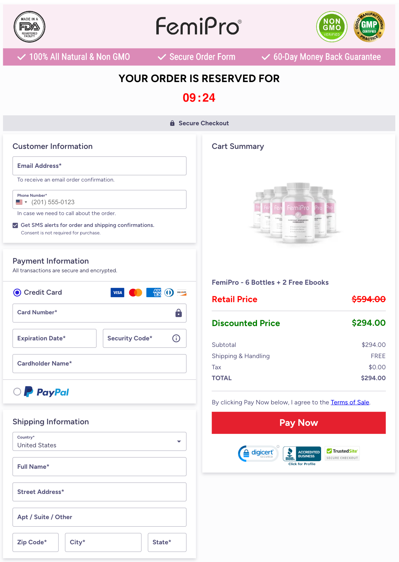 FemiPro Official Website Secure Order Page